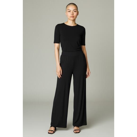 SuperLine Black Wide Leg Pants Size M High Rise Flowy Palazzo Lounge Pants - Picture 1 of 5